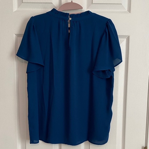 LOFT Navy Ruffle Sleeve Blouse - Picture 3 of 4